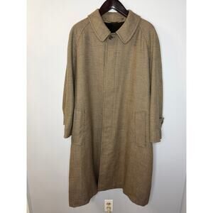 PAUL STUART Wool Brown Plaid Herringbone Long Coat Overcoat Lined Men's 42